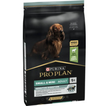 Hrană pentru câini Purina Pro Plan Adult Small și Mini Sensitive Digestion cu miel ca prim ingredient pentru câini cu digestie sensibilă.