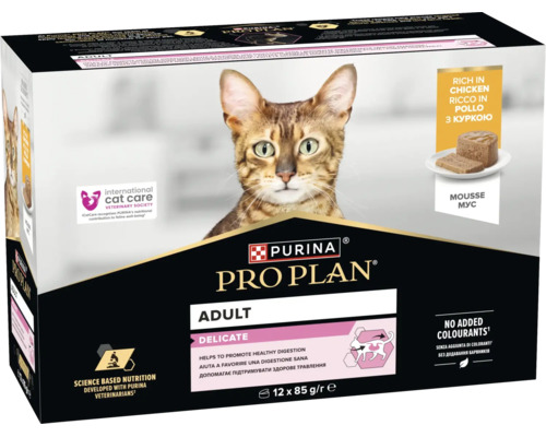Purina Pro Plan Adult Delicate hrană pentru pisici mousse cu pui 12 ori 85 grame pachet multiplu