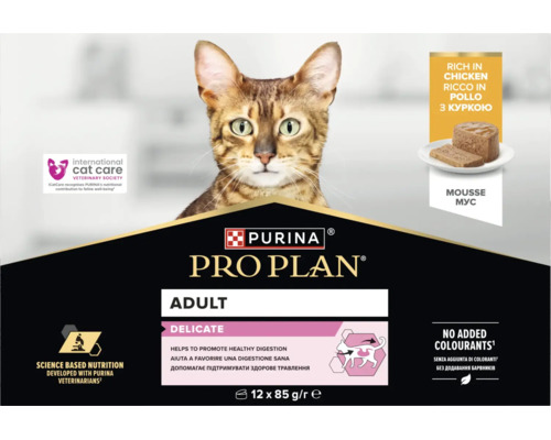 Purina Pro Plan Adult Delicate hrană pentru pisici spumă cu pui 12 ori 85 grame pachet multiplu