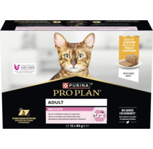 Hrană pentru pisici Purina Pro Plan Adult Delicate mousse cu pui 12 bucăți de 85 grame multipack