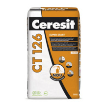 Glet de interior pe baza de ipsos Ceresit CT 126 Super Start, sac de 20 kilograme pentru finisarea si netezirea suprafetelor peretilor.