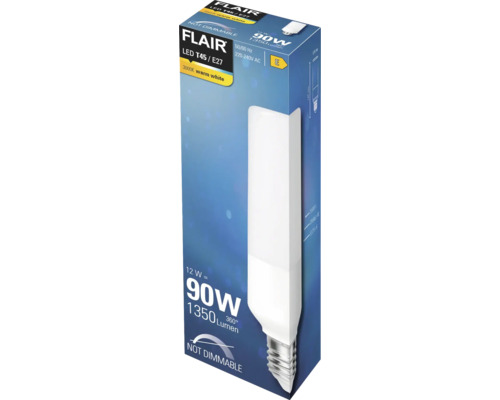 Bec LED Flair T45 E27, 12 wați, echivalent 90 wați, 1350 lumeni, 3000 kelvini alb cald, nu este reglabil, clasa de eficiență energetică E