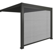Element lateral pentru acoperiș cu lamele din metal cu ecran textil pentru protecție împotriva vântului și a privirilor