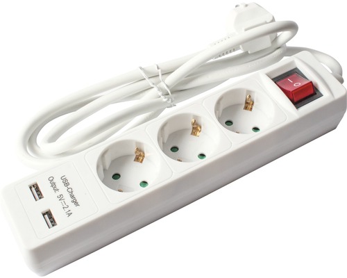 Prelungitor electric Strohm 3 prize + 2x USB 1,4m 3680W alb, cu întrerupător Prelungitor cu trei prize și două porturi USB