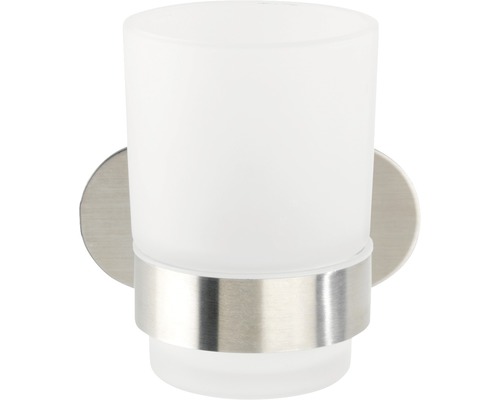 Pahar pentru periuțe de dinți cu suport de perete din sticlă și metal