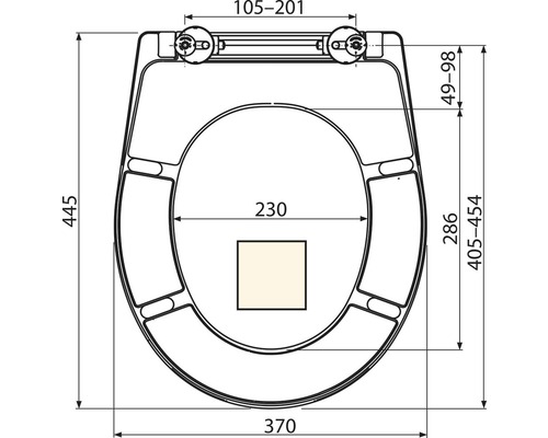 Desen tehnic al unui capac de toaletă cu dimensiuni