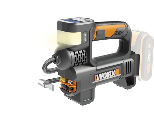 Compresor auto mic fără acumulator Worx WX092.9 20V max. 10 bari, cu lanternă Pompă de aer fără fir WORX cu afișaj digital și lumină LED