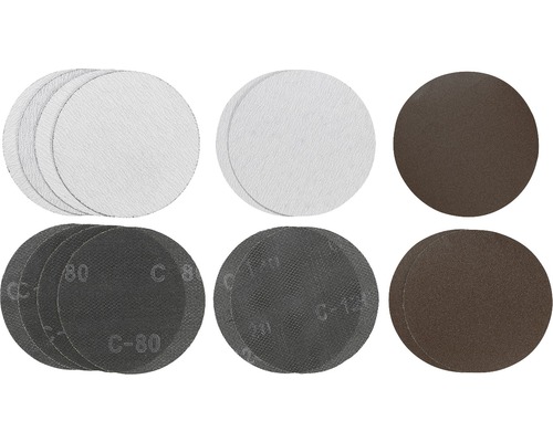 Set discuri abrazive pentru șlefuit pereți & suprafețe plane KWB Ø180 mm, 15 piese Diferite tipuri de șmirghel pentru lucrări de șlefuire