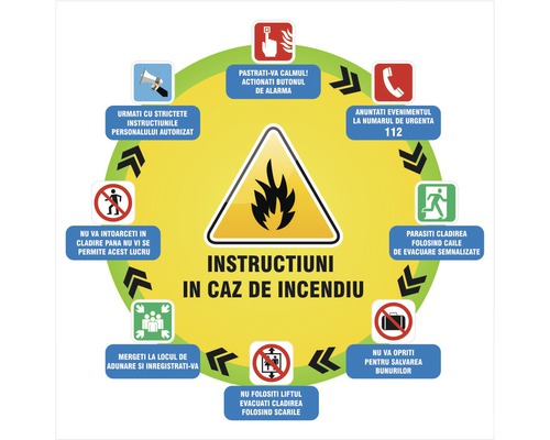 Indicator semnalizare „Instrucțiuni în caz de incendiu”