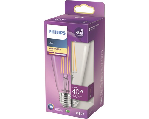 Bec LED Philips, alb cald, 2700 Kelvin, soclu E27 în ambalaj