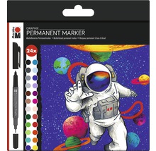 Markere permanente Marabu Graphix, 24 bucăți, pe bază de alcool