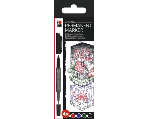 Marker permanent Marabu Graphix, set de 4 bucăți