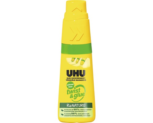 Adeziv universal fără solvenți UHU Twist&Glue ReNature 35 ml Adeziv universal UHU fără solvent în ambalaj galben