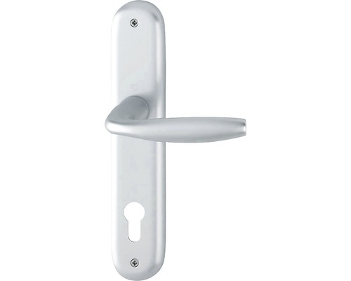 Mânere cu șild ușă interior Hoppe New York 90/240 mm, pentru cilindru, argintiu Mâner de ușă cu plăcuță lungă pentru uși de interior