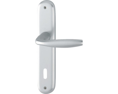 Mânere cu șild ușă interior Hoppe New York 90/240 mm, pentru cheie BB, argintiu Mâner de ușă cu placă lungă
