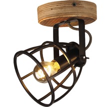 Lumină de tavan cu bază din lemn și cușcă metalică
