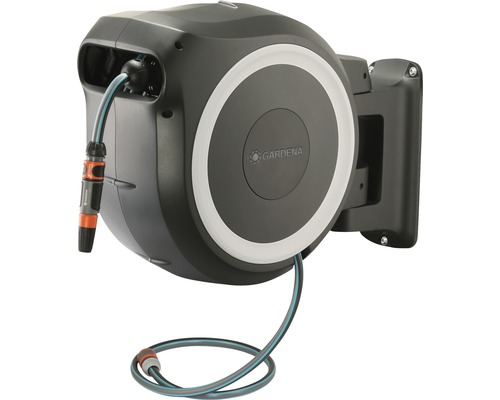 Tambur cu furtun Gardena cu furtun de grădină și suport de perete