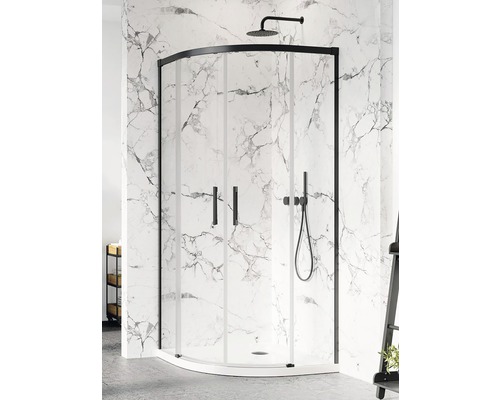 Perete lateral cabină duș semirotundă Radaway Idea Black PDD 90x200 cm sticlă transparentă profil negru