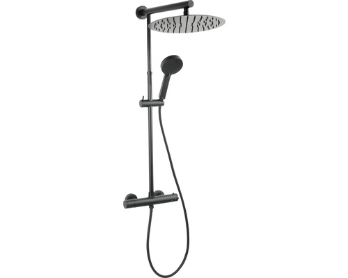 Sistem de duș termostatat Ferro Trevi, duș fix, pară duș 3 funcții, negru