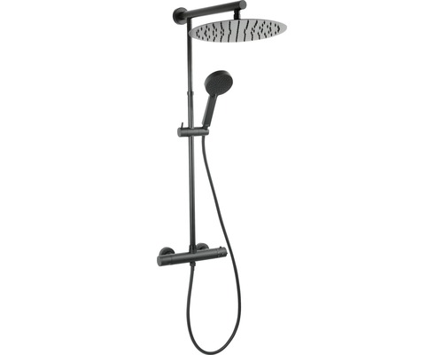 Sistem de duș termostatat Ferro Trevi, duș fix, pară duș 3 funcții, negru Set de duș cu duș fix și duș de mână