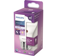Bec LED cu senzor crepuscular Philips E27 6,5W 806 lumeni, glob mat A60, lumină neutră-thumb-2
