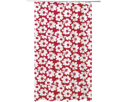Perdea de duș decor flori 180x180 cm PVC roșu/alb