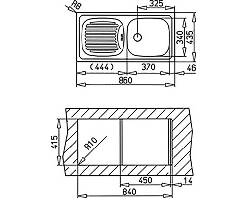 Desen tehnic al unei chiuvete cu dimensiuni