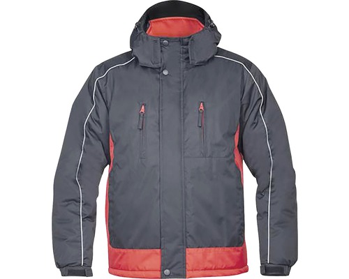 Jachetă de lucru Arpad din fleece + poliester negru/roșu, mărimea L Jachetă de iarnă cu glugă și buzunare cu fermoar