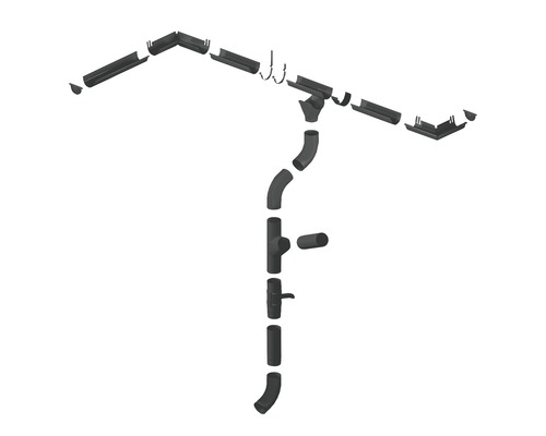 Sistem de jgheaburi cu jgheaburi, colțuri, burlane și accesorii.