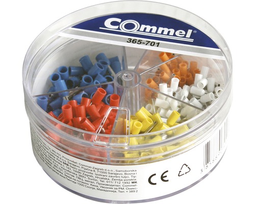 Set pini terminali izolați Commel 0,5-2,5 mm², pentru conductor lițat, 400 piese Set manșoane terminale cablu în cutie transparentă de sortare