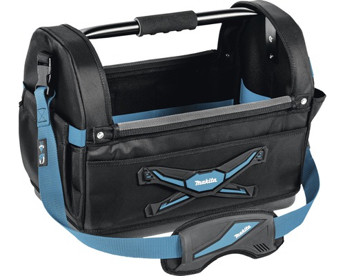 Geantă scule Makita Ultimate Open 49x31 cm, material textil negru/albastru, cu mâner