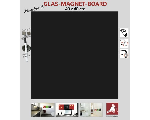 Tablă magnetică din sticlă, neagră, 40x40 cm