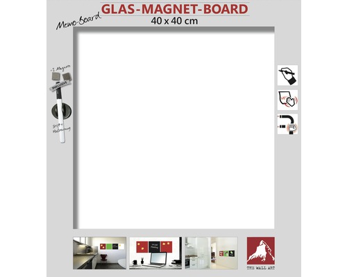 Tablă magnetică din sticlă, albă, 40x40 cm