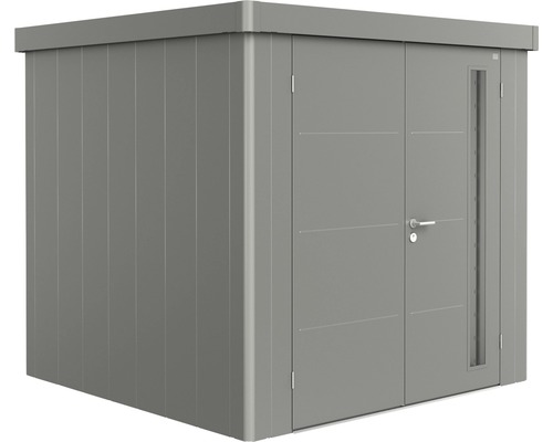 Magazie grădină Biohort Neo 2B metal ușă dublă 236x236 cm gri-cuarț metalizat Cabină de scule din metal cu ușă dublă și fereastră laterală