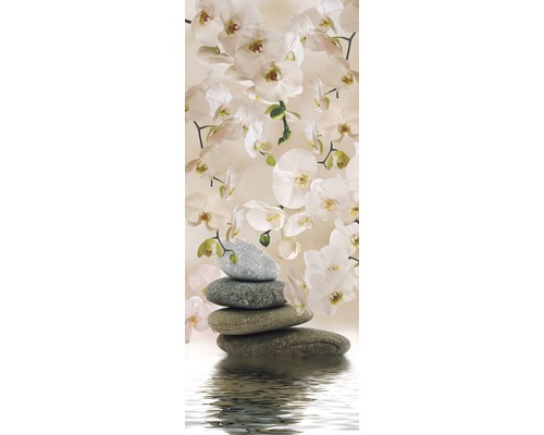 Faianță decorativă Orchid Viola White 100x260 cm Pietre decorative stivuite cu orhidee în apă