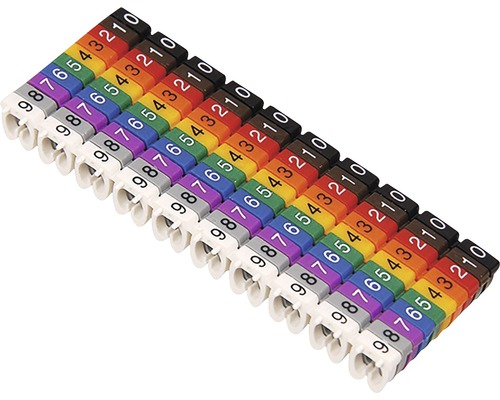 Tile marcaj cabluri electrice IEK 2,5mm², diferite culori 0-9, pachet 100 bucăți