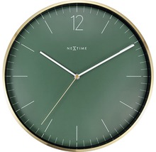 Ceas de perete Nextime cu cadran verde și ramă aurie