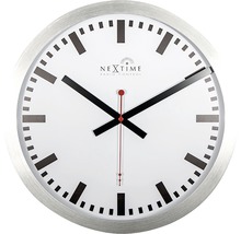 Ceas de perete cu radio Nextime cu ramă argintie și cadran alb