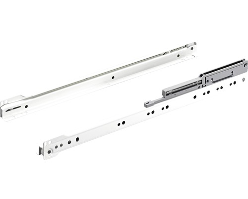 Glisiere tip șină cu bile Hettich 400mm, max. 20kg, cu amortizor, oțel vopsit alb, 1 pereche