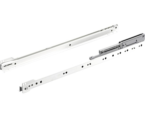 Glisiere tip șină cu bile Hettich 500mm, max. 20kg, cu amortizor, oțel vopsit alb, 1 pereche Glisiere tip șină cu bile Hettich 500mm, max. 20kg, cu amortizor, oțel vopsit alb, 1 pereche