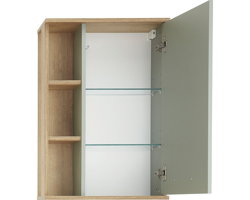 Dulap cu oglindă deschis cu rafturi