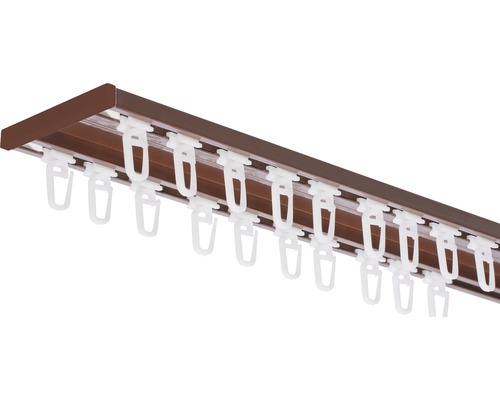Set șină perdea aluminiu, 2 canale, wenge, 140 cm, include accesorii Bară de perdea cu glisiere pentru perdele
