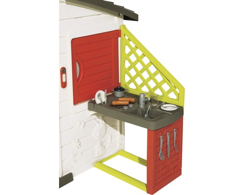 Căsuță de joacă cu bucătărie de jucărie și accesorii