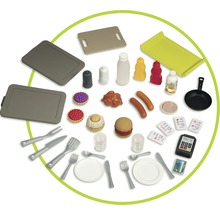 Set de joacă cu alimente, veselă, tacâmuri și casă de marcat