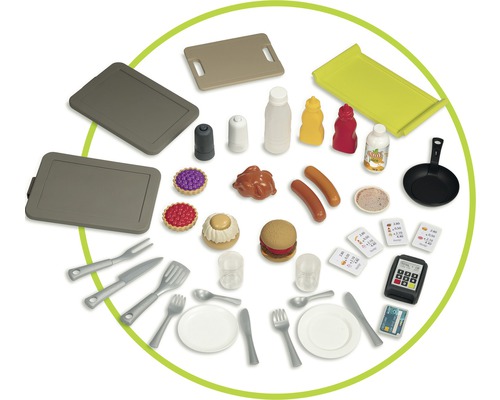 Set de joacă cu alimente, veselă, tacâmuri și casă de marcat