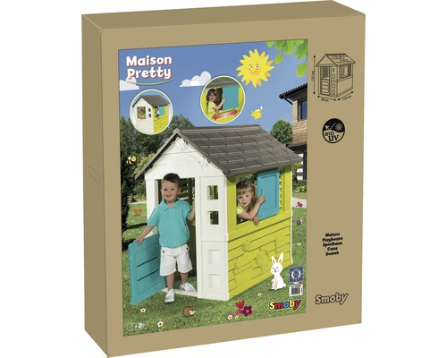Ambalajul unei căsuțe de joacă Smoby Maison Pretty din plastic cu protecție UV
