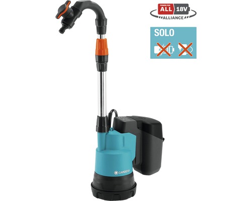 Pompă submersibilă pe bază de acumulator Gardena pentru apă de ploaie 250 W, 2000 l/h, H 20 m, fără acumulator și încărcător incluse Pompă de apă de ploaie cu acumulator Gardena, fără acumulator și încărcător