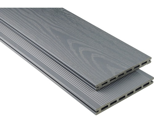 Profil WPC Konsta Extenso pentru terasă gri mat 20x190x3000 mm Două scânduri de terasă WPC gri, cu granulație de lemn