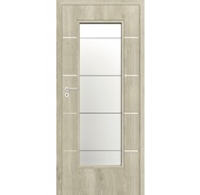 Ușă de interior cu inserție de sticlă și aspect de lemn