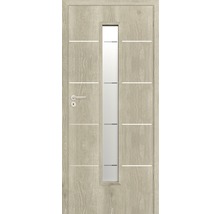 Ușă de interior cu inserție de sticlă și linii decorative orizontale